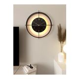 MetaQuartz Aksesuar Büyük Boy(55*55 CM) Siyah Göbek Siyah Deluxe Ledli(PİLLİ) - Modern Dekoratif Metal Duvar Saati