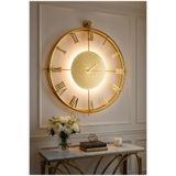 MetaQuartz Aksesuar Chakra ROMA (GOLD) - Full Çelik - Roma Rakamlı - (Pilli Led) - Modern Duvar Saati