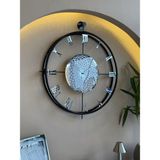 MetaQuartz Aksesuar Chakra Roma ( Siyah Gümüş ) Full Çelik Roma Rakamlı (Pilli Led) Modern (Mobilya) Duvar Saati - Siyah - Gri