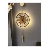 MetaQuartz Aksesuar Ekru-Ceviz Pendulum Full Çelik - Metal Ledli Duvar Saati