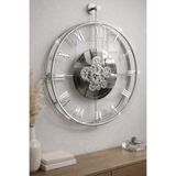MetaQuartz Aksesuar Full GÜMÜŞ Dönence - Çarklar Dönmektedir - Metal Çarklı Duvar Saati Gümüş 60 x 70