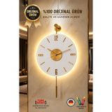 MetaQuartz Aksesuar Gerçek Metal - Kardelen Gold KRİSTAL SERİ (30X55CM) (Pilli Led ) Modern Dekoratif Metal Duvar Saati