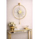 MetaQuartz Aksesuar Gold Luxry - Kırılmaz Tamper Cam - Metal Çember, Modern Dekoratif Metal Duvar Saati Gold 50 x 75