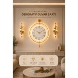 MetaQuartz Aksesuar Gold - Royal Kadran (ÖZEL QUARTZ MEKANİZMA) - Pilli Led - 3 Pil ile gelir - Modern Metal Duvar Saati