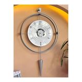 MetaQuartz Aksesuar GÜMÜŞ-BÜYÜK BOY) - Lavinya (12-24h) Exclusive (ÖZEL KADRAN TASARIM) - Modern Dekoratif Duvar Saati Gümüş 50 x 90
