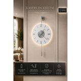 MetaQuartz Aksesuar Gümüş Kardelen - Pilli Ledli - Modern Dekoratif Metal Duvar Saati