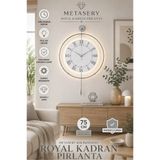 MetaQuartz Aksesuar Gümüş - Royal Kadran Exclusive(Quartz Mekanizma)- Pilli Led - 3 Pil ile Gelir - Metal Duvar Saati