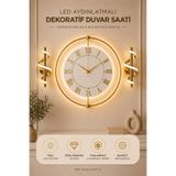 MetaQuartz Aksesuar İNCİ GOLD ROYAL TİME - Metal Çember-(Özel Seri-Quartz Mekanizma)Pilli Ledli Metal Duvar Saati