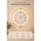 MetaQuartz Aksesuar İNCİ GOLD TİME - Metal Çember-(Özel Seri-Quartz Mekanizma)Pilli Ledli Metal Duvar Saati