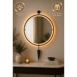MetaQuartz Aksesuar Kablosuz LED’li ELEGANT Luxry Ayna GOLD 50x90 - 60x90 Cm Modern Pilli LED’li Dekoratif Metal Dresuar Aynası