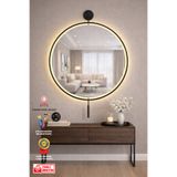 MetaQuartz Aksesuar Kablosuz Ledli Luxry Mirror Ayna Siyah 50x75 - 60x75 Cm Duvar Aynası - Pilli Ledli Dresuar Aynası