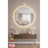 MetaQuartz Aksesuar Kablosuz Ledli Luxry Mirror Bej Ayna 50x75 - 60x75 Cm Duvar Aynası - Pilli Ledli Dresuar Aynası