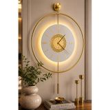 MetaQuartz Aksesuar Kristal VERSAY Kadran - GOLD - (Pilli Led) - (Quartz Mekanizmalı) Metal Duvar Saati