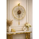 MetaQuartz Aksesuar Masif - Luxry Şefaf (TAMPERLİ KIRILMAZ CAM) - (50 ÇAP)- Quartz Mekanizma - Metal Duvar Saati GOLD 50 x 75