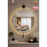 MetaQuartz Aksesuar Metal Kablosuz Ledli Luxry Mirror Ayna Siyah 50x75 - 60x75 Cm Duvar Aynası - Pilli Ledli Dresuar Aynası