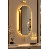MetaQuartz Aksesuar Orjinal Büyük Boy Serenity Gold Kablosuz 3 Pilli (LED IŞIĞI FAZLA) (PİL HEDİYELİ) Ledli Ayna - Modern Ledli Duvar Aynası 30 x 80 CM
