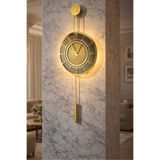 MetaQuartz Aksesuar Pendulum Saat - Premium Gold Chakra Dizayn - Ledli Metal Duvar Saati Sarı 40 x 112