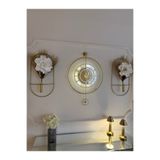 MetaQuartz Aksesuar Premium Gold - Çark Pırlanta - Kırılmaz Camlı - Modern Dekoratif Metal Duvar Saati