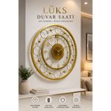 MetaQuartz Aksesuar Şeffaf Gold - NOVA Galaxy Full Metal - Pilli Led - Metal Ledli Duvar Saati