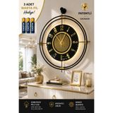 MetaQuartz Aksesuar siyah Laviento - Siyah Göbek GOLD RAKAM 55*60 CM (ÖZEL SERİ)- Pilli Led - Modern Metal Duvar Saati