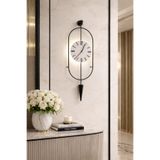 MetaQuartz Aksesuar Siyah Ledli Serenity Pendulum Duvar Saati, Modern Dekoratif Metal Camlı Duvar Saati Siyah 30 x 90