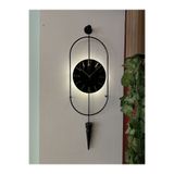 MetaQuartz Aksesuar Siyah Ledli Serenity Pendulum Duvar Saati , Modern Dekoratif Metal Camlı Duvar Saati
