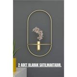 MetaQuartz Aksesuar2 Adet Gold Oval Çiçeklik , Modern Dekoratif Metal Duvar Çiçeklik - 30 x 57 cm