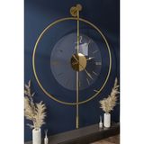 MetaQuartz Aksesuar(Büyük Boy - 50*75 cm) Gold Luxry Şefaf Cam Quartz Mekanizmalı Metal Dekoratif Camlı Lüx Duvar Saati - 50 x 75 cm
