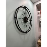 MetaQuartz Aksesuar(Büyük Boy-55*55 cm) Siyah Çiftçember Camlı Seri -(Qaurtz Mekanizmalı) Modern Dekoratif Camlı Metal Duvar Saati