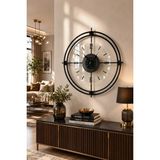 MetaQuartz Aksesuar(Büyük Boy - 55*55 cm)Siyah Deluxe Şeffaf Cam Iskandinav (Çiftçember Camlı)Modern Dekoratif Camlı Duvar Saati - 60 x 60 cm