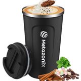Metazonix - Paslanmaz Çelik Kahve Kupası - Kahve Seyahat Kupası Dökülmeye Dayanıklı Sızdırmaz - Yalıtımlı Kapaklı Kahve Kupası - Seyahat Kahve Bardağı - Seyahat Kahve Kupası - 17 oz (Siyah)
