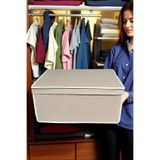 METEKS TEKSTİL Mega Çok Amaçlı Saklama Kutusu Bej Puantiyeli Oyuncak ve Kıyafet Düzenleyici Hurç 40x60x30 cm