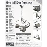 Metin 3Lü Venüs Krom Camlı Üçlü Avize E-27 Duylu