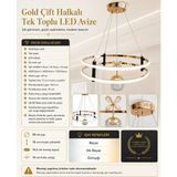 Metin Büyük Vesta Yuvarlak LED Avize Gold (Altın) Kasa Tek Toplu Üç Renk 6500K/4000K/3000K (Beyaz /ılık Beyaz/sarı (Günışığı)) - Çok Renkli