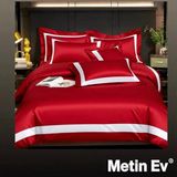 Metinev %100 Pamuk Saten 6 Parça Renk ve Ölçü Seçeneklipremium Nevresim Takımı - Kırmızı - 220 x 240 cm
