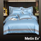 Metinev %100 Pamuk Saten 6 Parça Renk ve Ölçü Seçeneklipremium Nevresim Takımı - Mavi - 220 x 240 cm