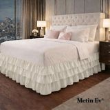 Metinev %100 Pamuk Saten Fırfırlı Baza Eteği – Lüks ve Zarif Tasarım - Ekru - 140 x 200 cm