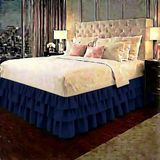 Metinev %100 Pamuk Saten Fırfırlı Baza Eteği – Lüks ve Zarif Tasarım - Lacivert - 140 x 200 cm
