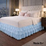 Metinev %100 Pamuk Saten Fırfırlı Baza Eteği – Lüks ve Zarif Tasarım - Mavi - 140 x 200 cm