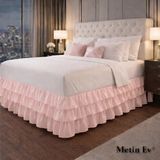Metinev %100 Pamuk Saten Fırfırlı Baza Eteği – Lüks ve Zarif Tasarım - Pembe - 140 x 200 cm