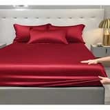 Metinev Çift Kişilik Parlak Pamuk Saten Çarşaflar Lastikli - Bordo - 240 x 260 cm