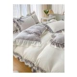 Metinev Fırfırlı Battal Boy Krem Ve Gri Pamuk Saten Nevresim Takımı Grikrem 220 X 240
