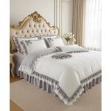 Metinev Fırfırlı Bej Beyaz Pamuk Saten Nevresim Takımı - Gri - Krem - 200 x 220 cm