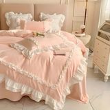 Metinev Fırfırlı Pembe Pamuk Saten Nevresim Takımı - Pudra - 200 x 220 cm
