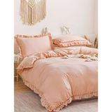 Metinev Fırfırlı Ponponlu Pembe Renk Pamuk Saten Nevresim Takımı - 160 x 220 cm