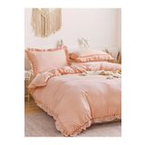 Metinev Fırfırlı Ponponlu Pembe Renk Pamuk Saten Nevresim Takımı Pembe 200 X 220