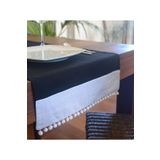Metinev Lacivert Beyaz Ponponlu Keten Runner 40 X 140