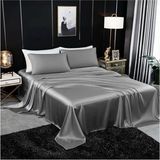 Metinev Metin ev® Premium 120 Tel Pamuk Saten Lastiksiz Çarşaf Seti – 2 Yastık Kılıfı - 240 x 260 cm - Gri