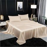 Metinev Metin ev® Premium 120 Tel Pamuk Saten Lastiksiz Çarşaf Seti – 2 Yastık Kılıfı - Bej - 240 x 260 cm