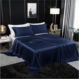 Metinev Metin ev® Premium 120 Tel Pamuk Saten Lastiksiz Çarşaf Seti – 2 Yastık Kılıfı - Lacivert - 240 x 260 cm